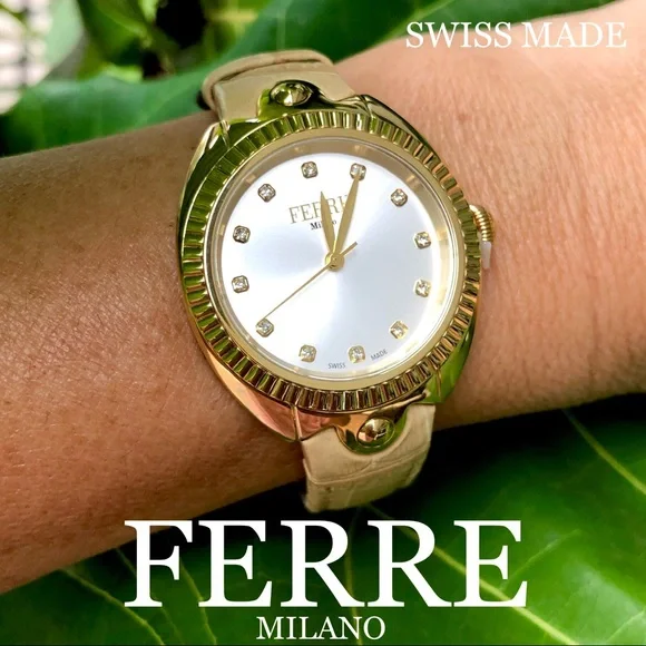 FERRE MILANO Swiss made women’s watch leather strap Ferre Milano Ladies Light Blue MOP Dial Bleu Leather Strap Watch main image 3